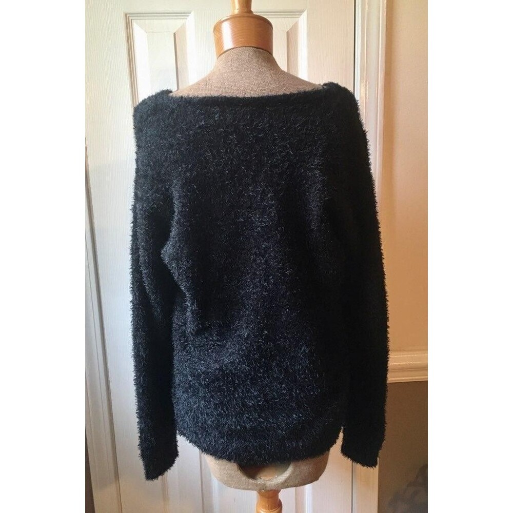 New Directions Black Women's Fuzzy Eyelash Knit Sweater Long Sleeve Small - Picture 2 of 5